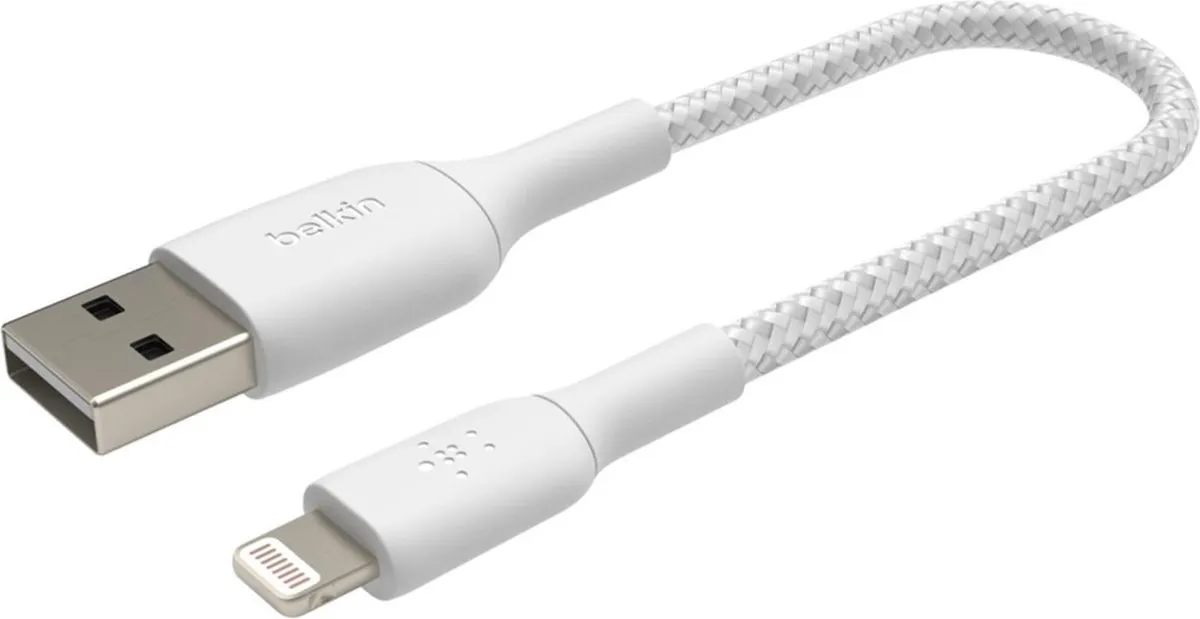 Belkin Braided iPhone Lightning naar USB Kabel 15cm - Wit