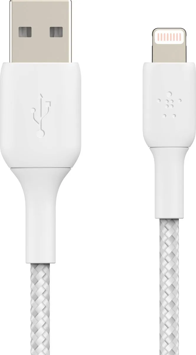 Belkin Braided iPhone Lightning naar USB Kabel 15cm - Wit