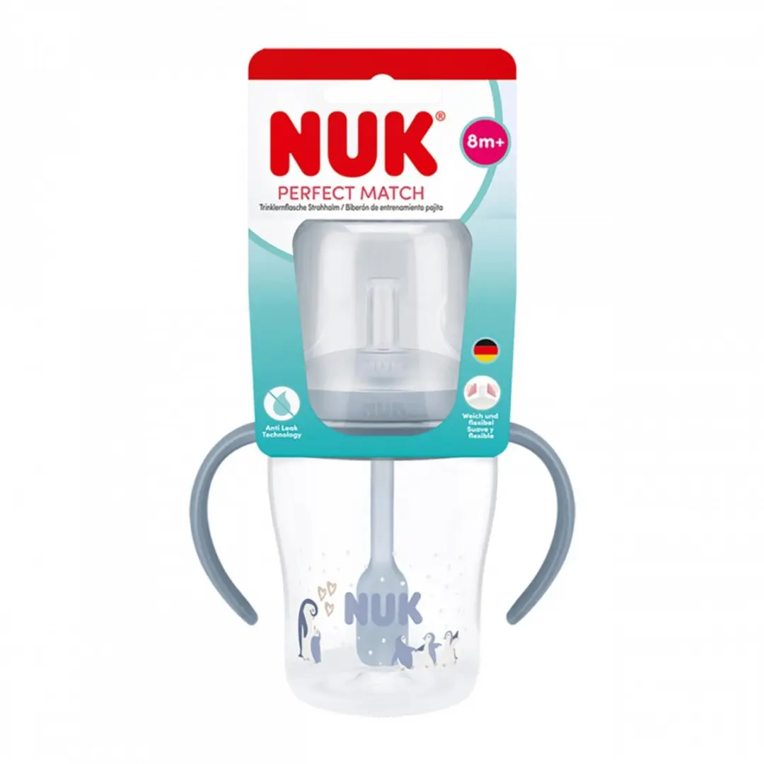 NUK Oefenfles met Siliconen Rietje 150ml - Grijs