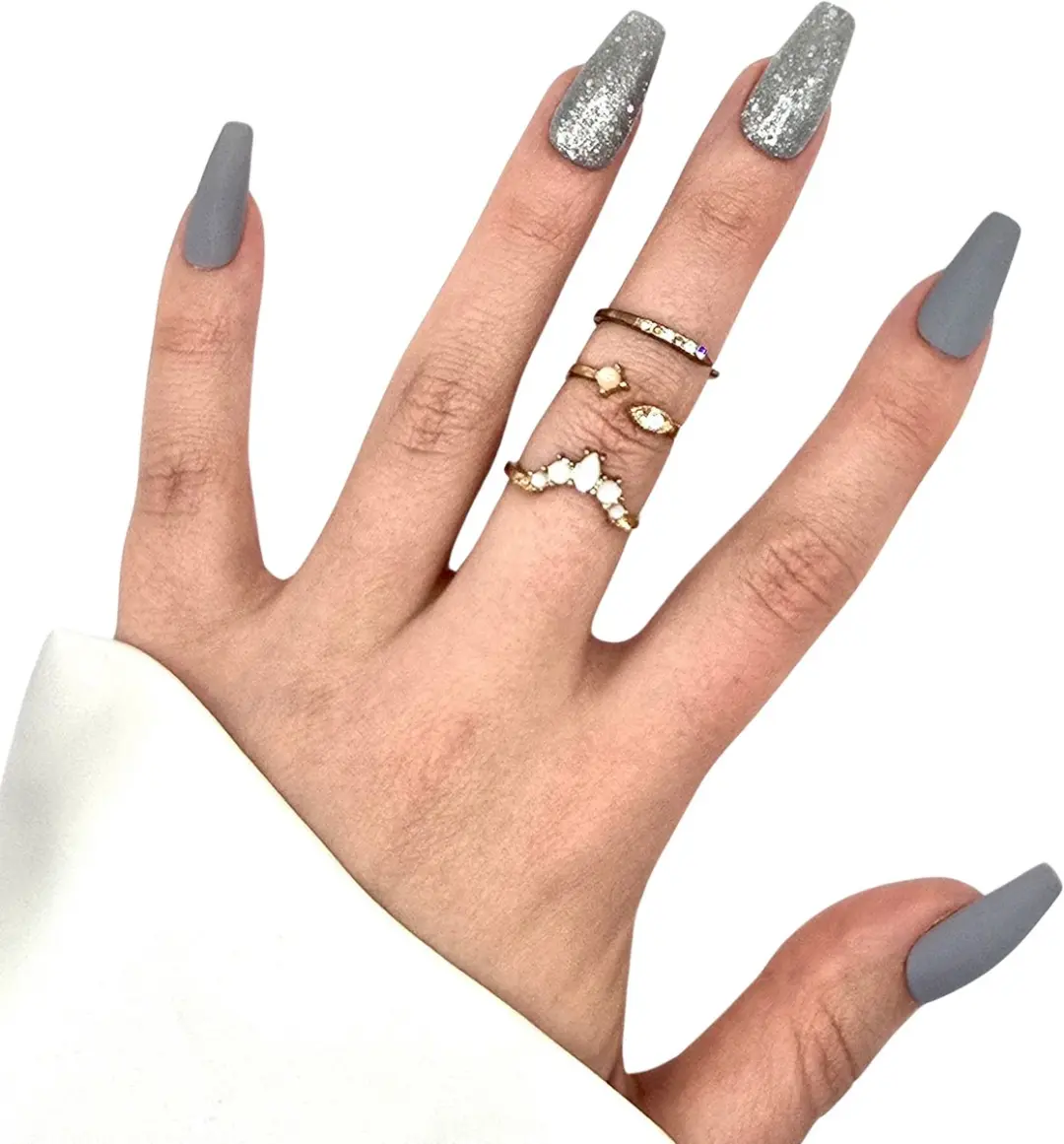 SD Press on Nails B-266 Plaknagels - 20 Stuks - Grijs Matte Glitter