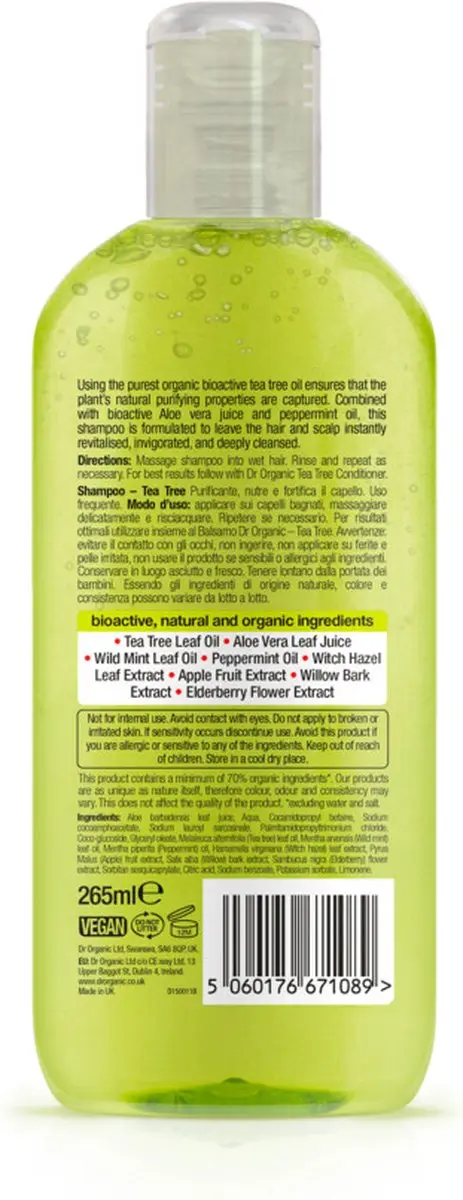 Dr Organic Tea Tree Shampoo - 6x 265ml