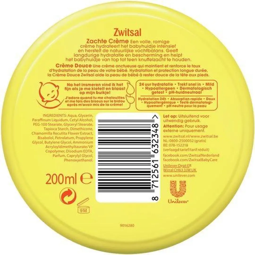 Zwitsal Baby Zacht Crème 200ml - 4 Stuks