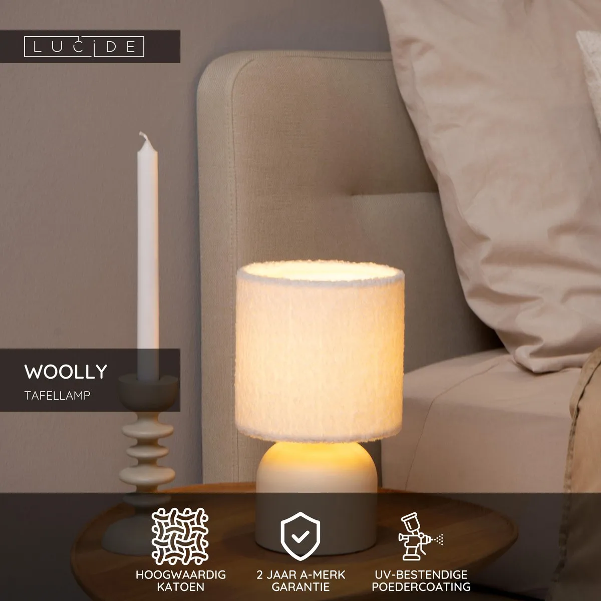 Lucide Woolly Tafellamp Ø16cm - Beige