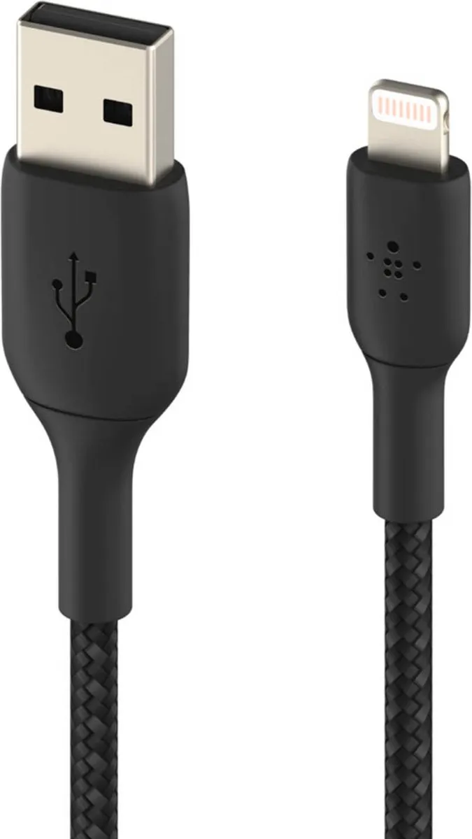 Belkin Braided iPhone Lightning USB Kabel 2m - Zwart