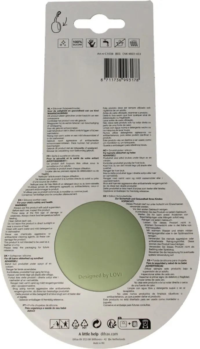 Difrax Siliconen Fopspeenhouder - Pistachio