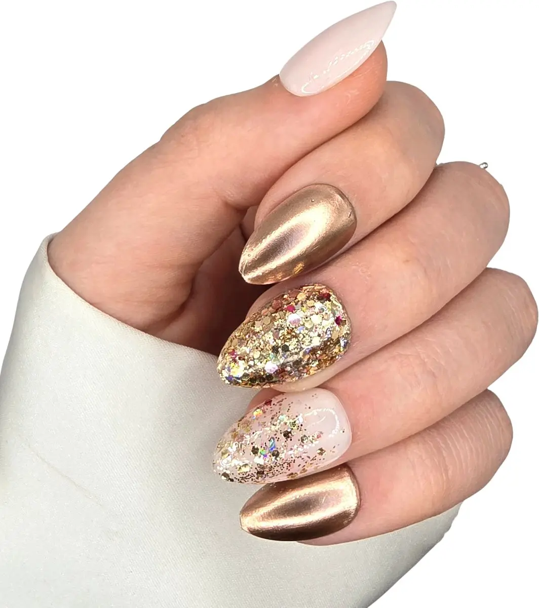 SD Press on Nails No. 78 Copper Magic Nagelset - Medium Almond - 20 Stuks