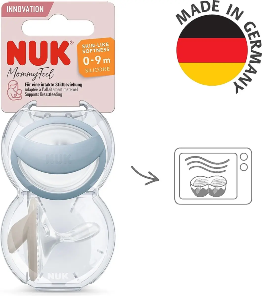 NUK MommyFeel Fopspeen Siliconen 0-6 Maanden - 2 Stuks Blauw/Crème
