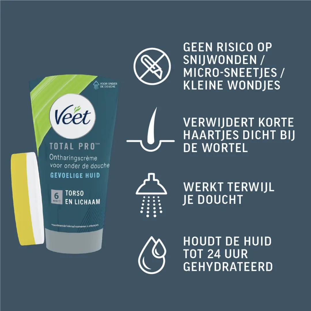 Veet Ontharingscreme Man Gevoelige Huid In Shower 150ml - afbeelding 4 van 6