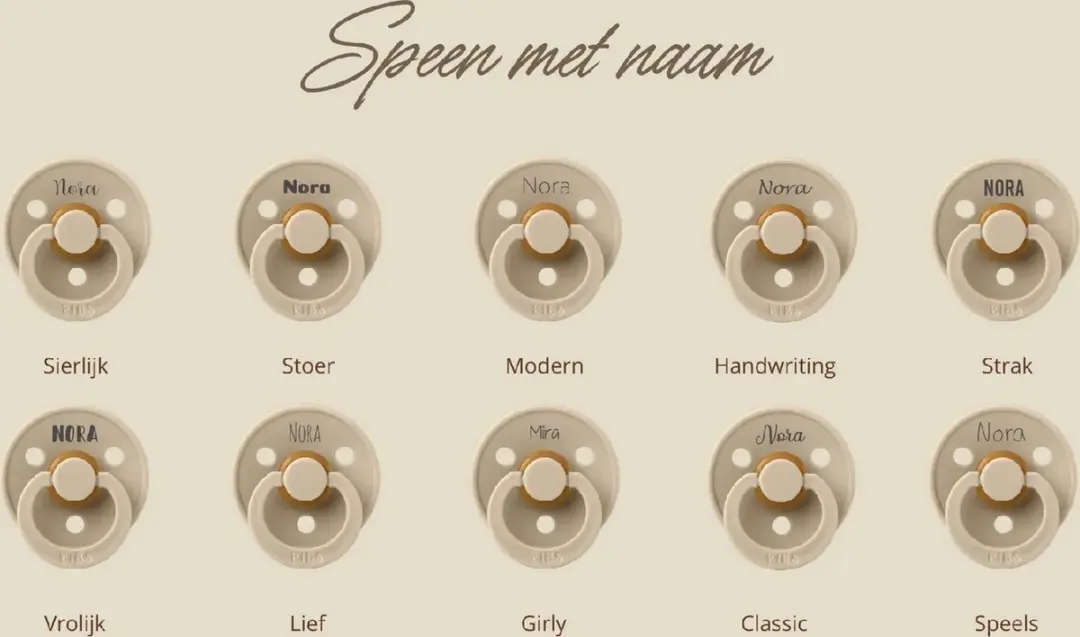 BIBS Spenen met Naam T2 - 4 Stuks - Vanilla/Ivory/Sand/Dark Oak