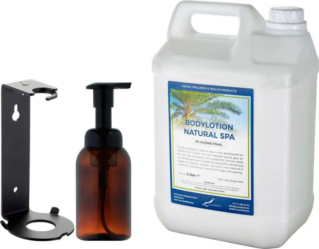 Splashbox Cosmetics Zeepdispenser 300ml + 5L Bodylotion Natural Spa Navulling
