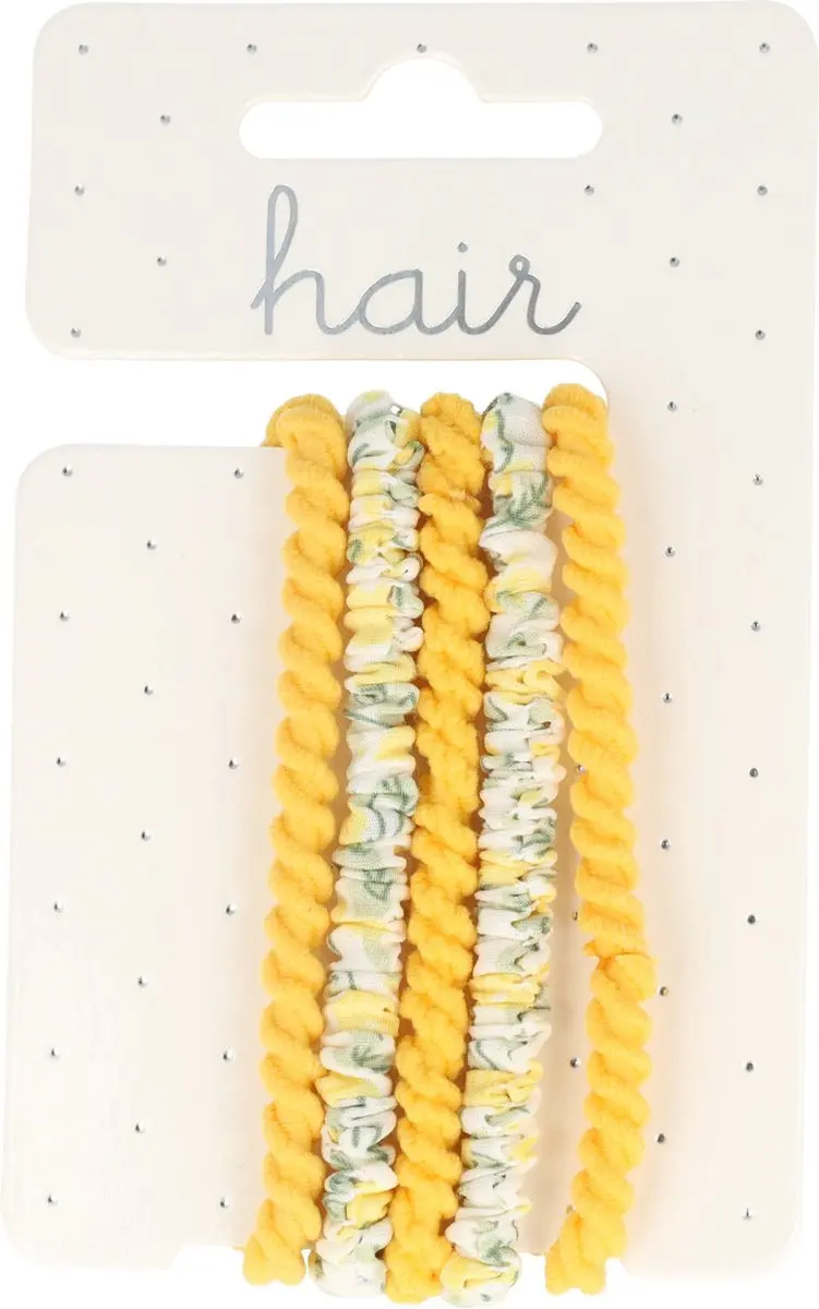 Haarsoires Haarelastieken Basic Bloemenprint Geel - 5 Stuks