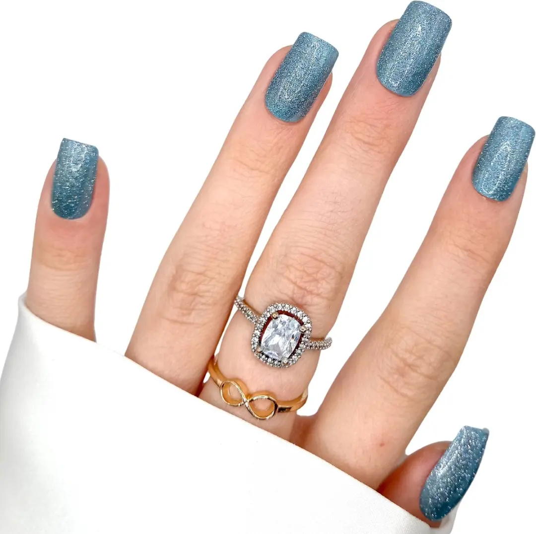 SD Press on Nails B200 Blauwe Glitter Nagelset 20 Stuks - Medium