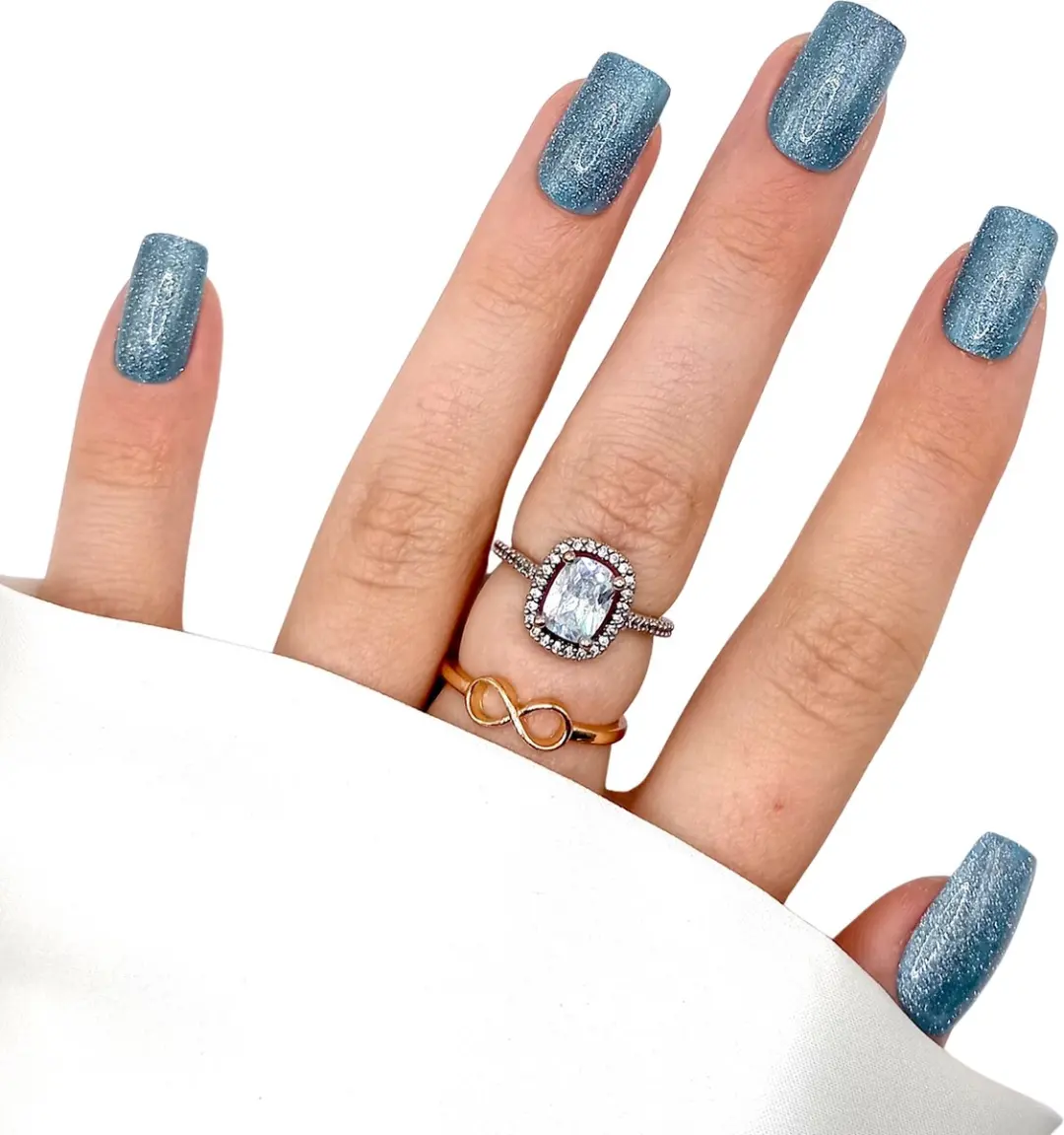 SD Press on Nails B200 Blauwe Glitter Nagelset 20 Stuks - Medium
