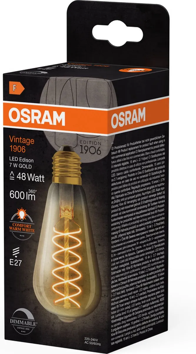 LEDVANCE OSRAM Vintage-Edition E27 ST64 7W - 2200K Warm Wit - Helder Glas