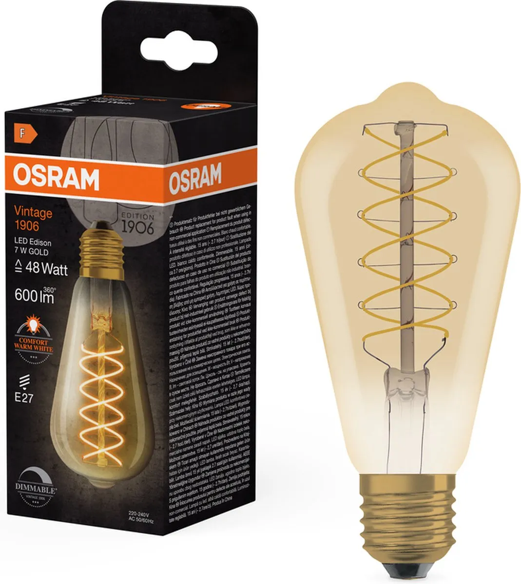 LEDVANCE OSRAM Vintage-Edition E27 ST64 7W - 2200K Warm Wit - Helder Glas