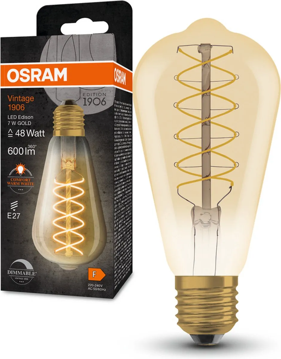 LEDVANCE OSRAM Vintage-Edition E27 ST64 7W - 2200K Warm Wit - Helder Glas