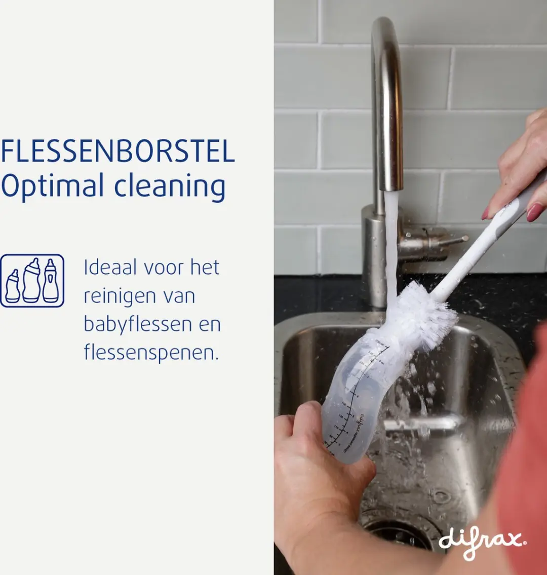 Difrax Deluxe Flessenborstel 2-in-1 Grijs