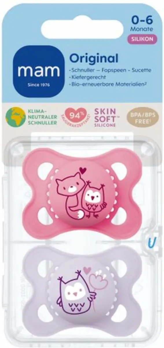 MAM Original Silikon Speen Extra Dun Mat Roze - 2 Stuks