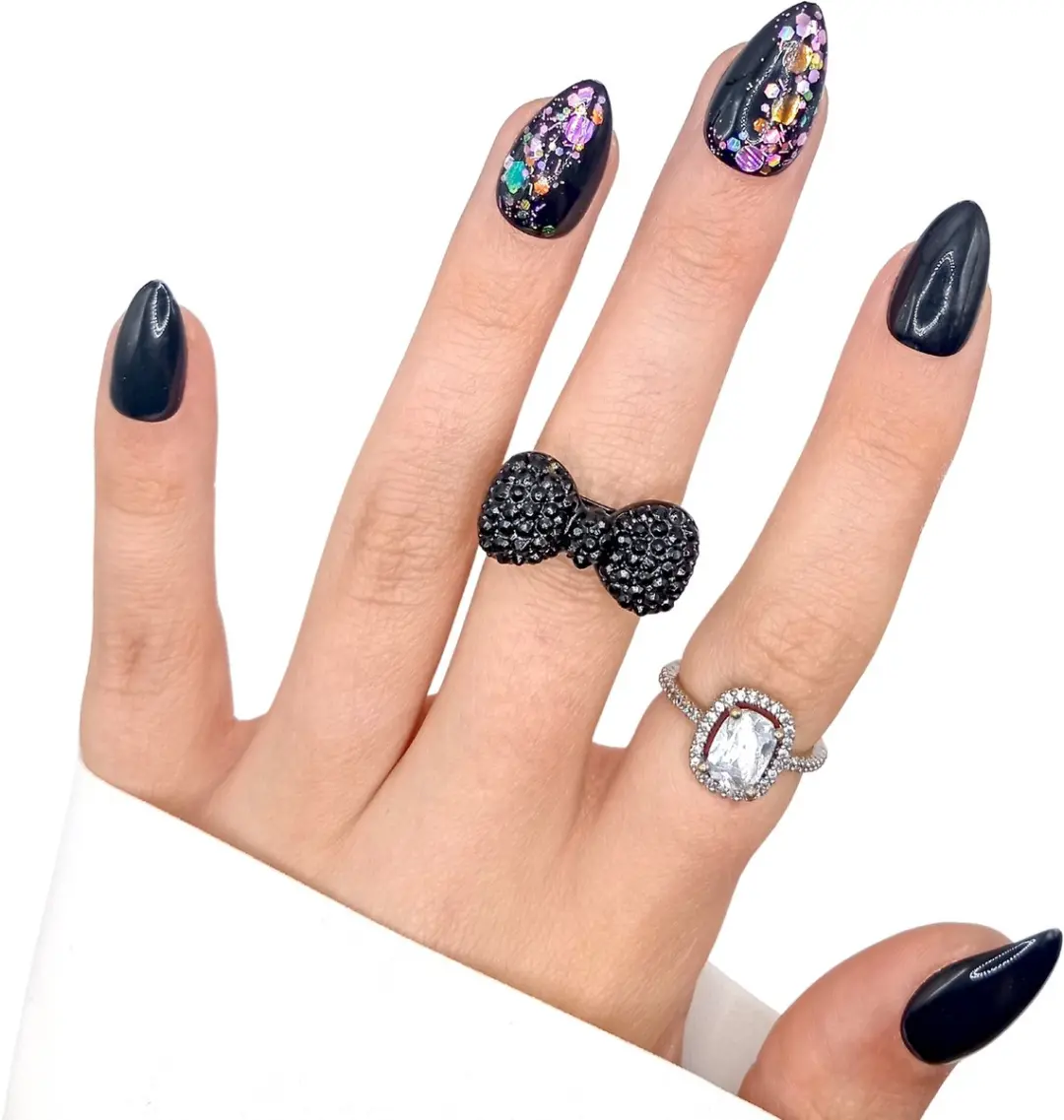 SD Press on Nails No. 18 Purple Disco Plaknagels - 20 Stuks - Zwart Paars Glitter