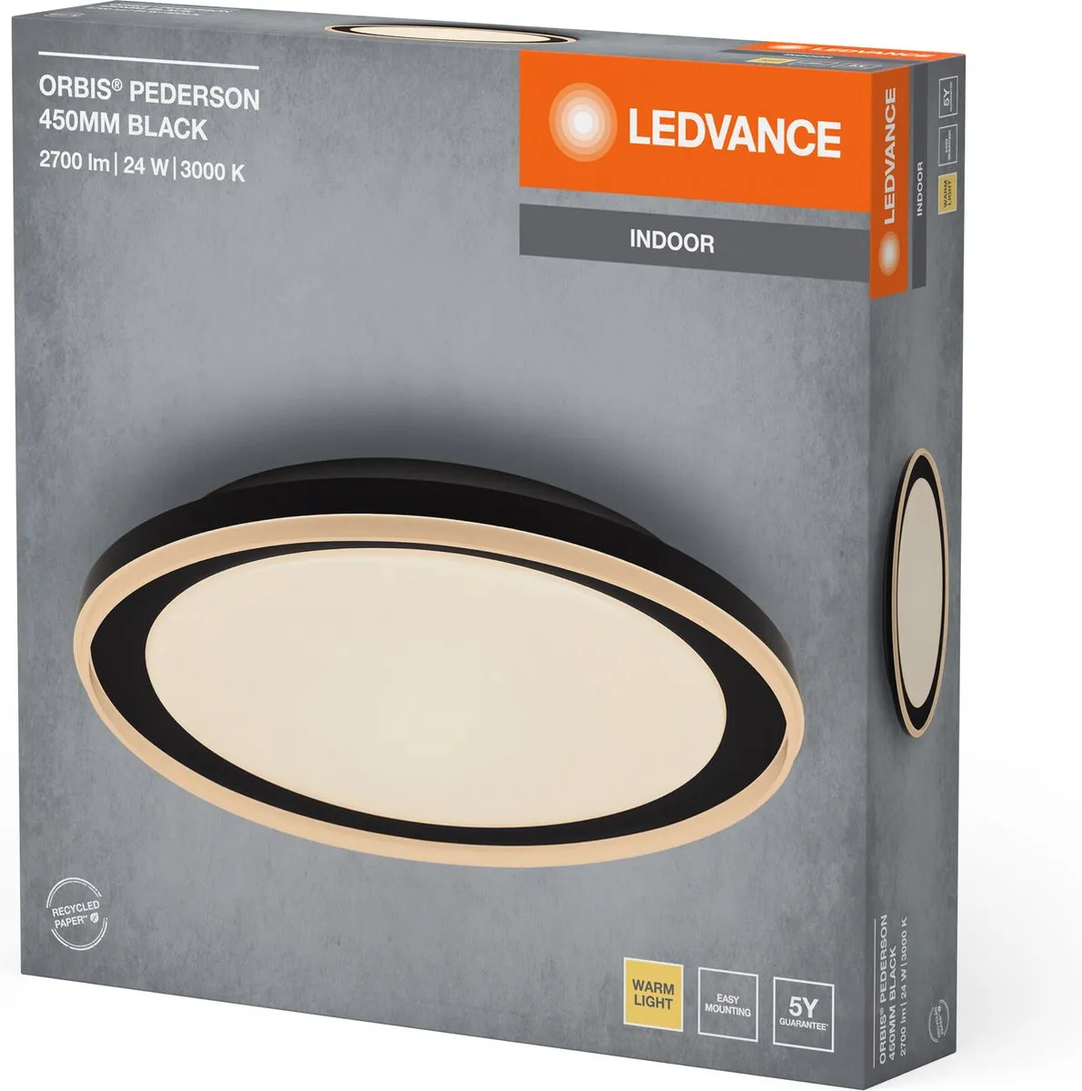 LEDVANCE Orbis Pederson LED Plafondlamp 24W - 450mm Zwart
