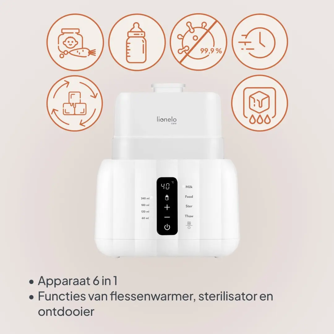 Lionelo Thermup Duo Flessenwarmer 6-in-1 - Verwarmt 2 flessen - Touchscreen - Groen