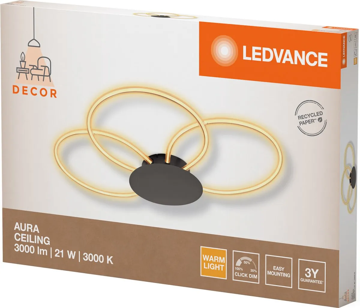 LEDVANCE Decor Aura Plafondlamp 21W - 2200lm 3000K - Donkergrijs - afbeelding 6 van 6