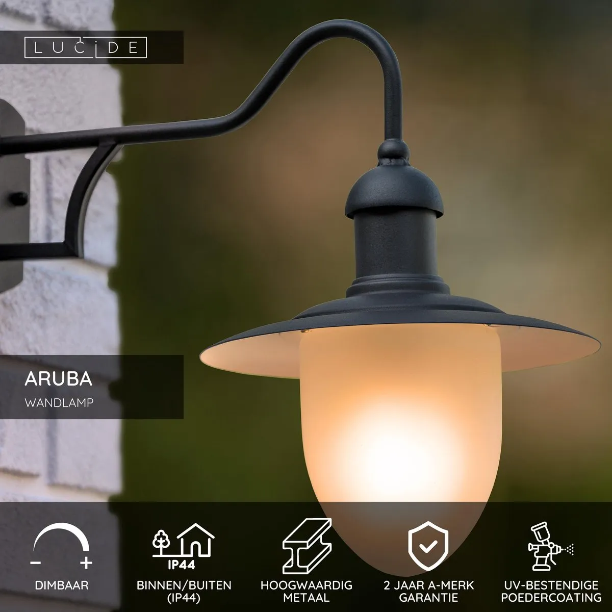 Lucide Aruba Wandlamp Ø25cm - E27 - IP44 - Zwart