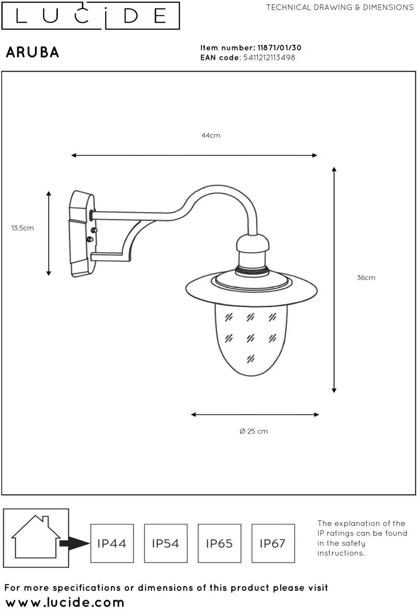 Lucide Aruba Wandlamp Ø25cm - E27 - IP44 - Zwart - afbeelding 6 van 6
