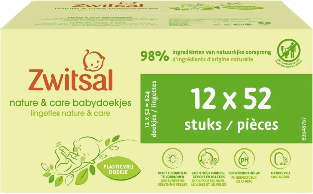 Zwitsal Nature & Care Billendoekjes 624 Stuks