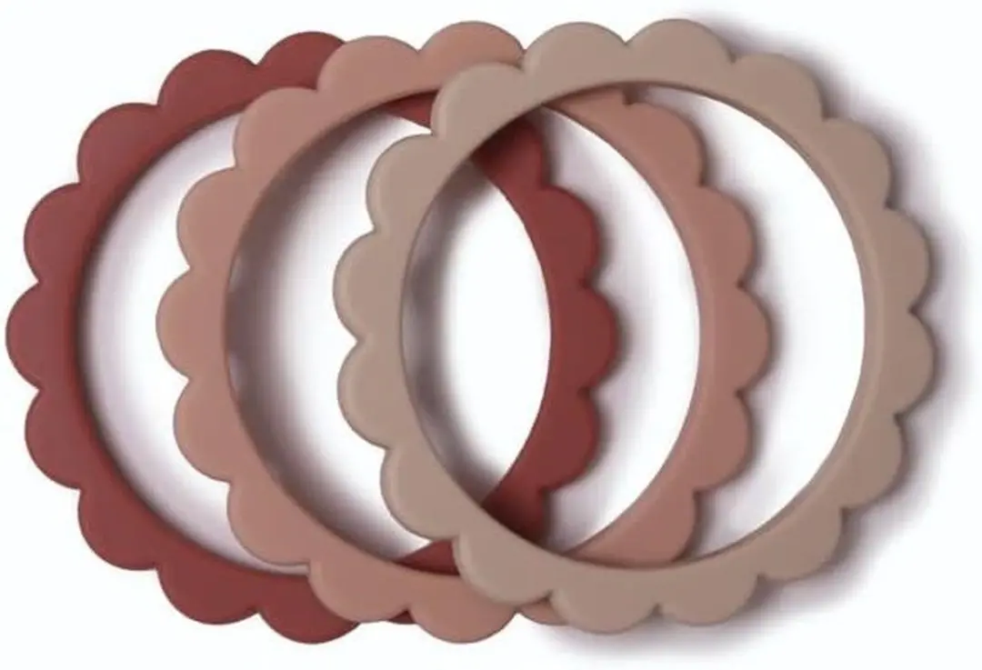 Mushie Bloemen Bijtring/Armband Roze - 3 Stuks