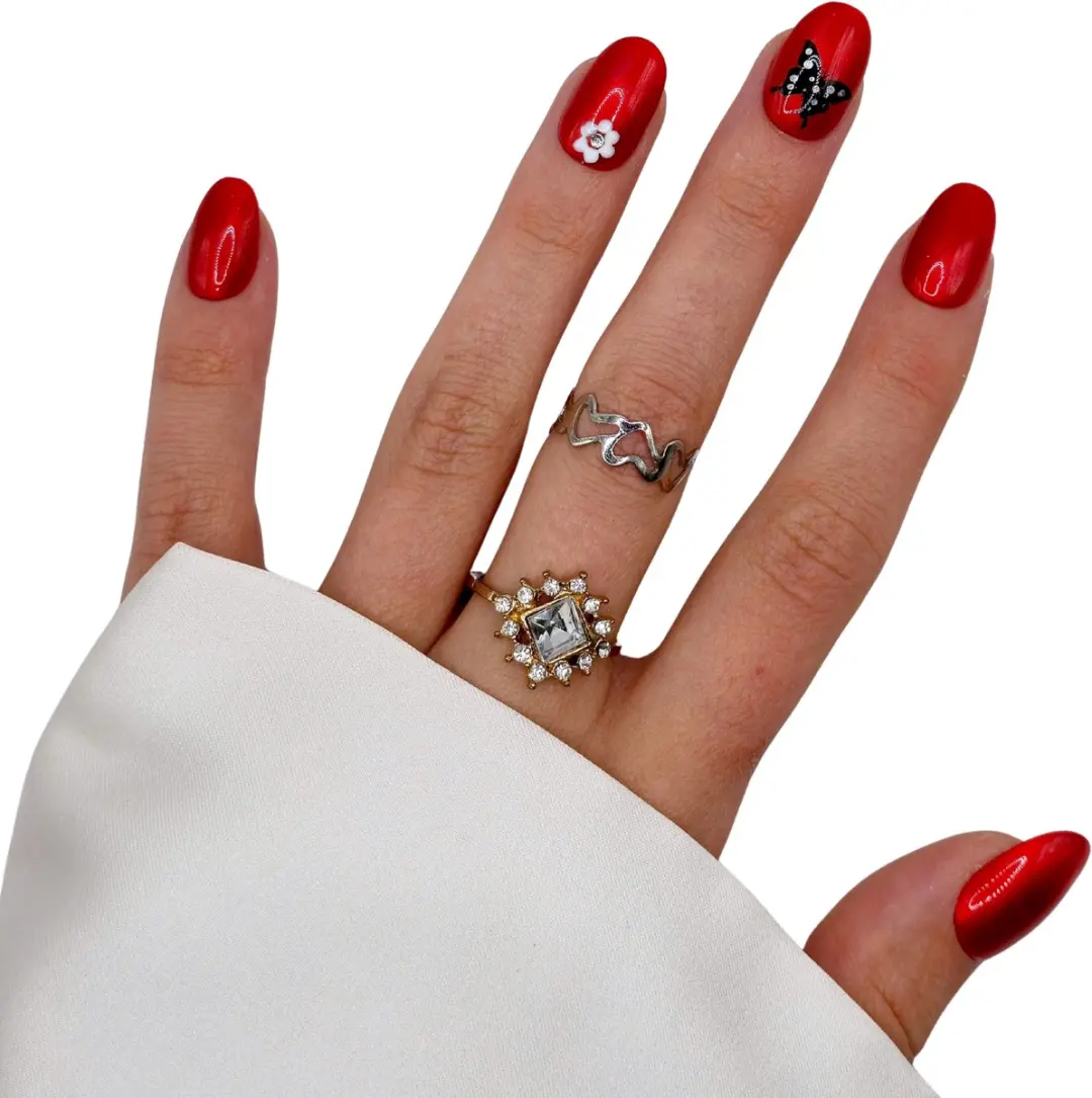 SD Press on Nails B-6 Plaknagels - Rood Bloemen/Vlinders - 50g