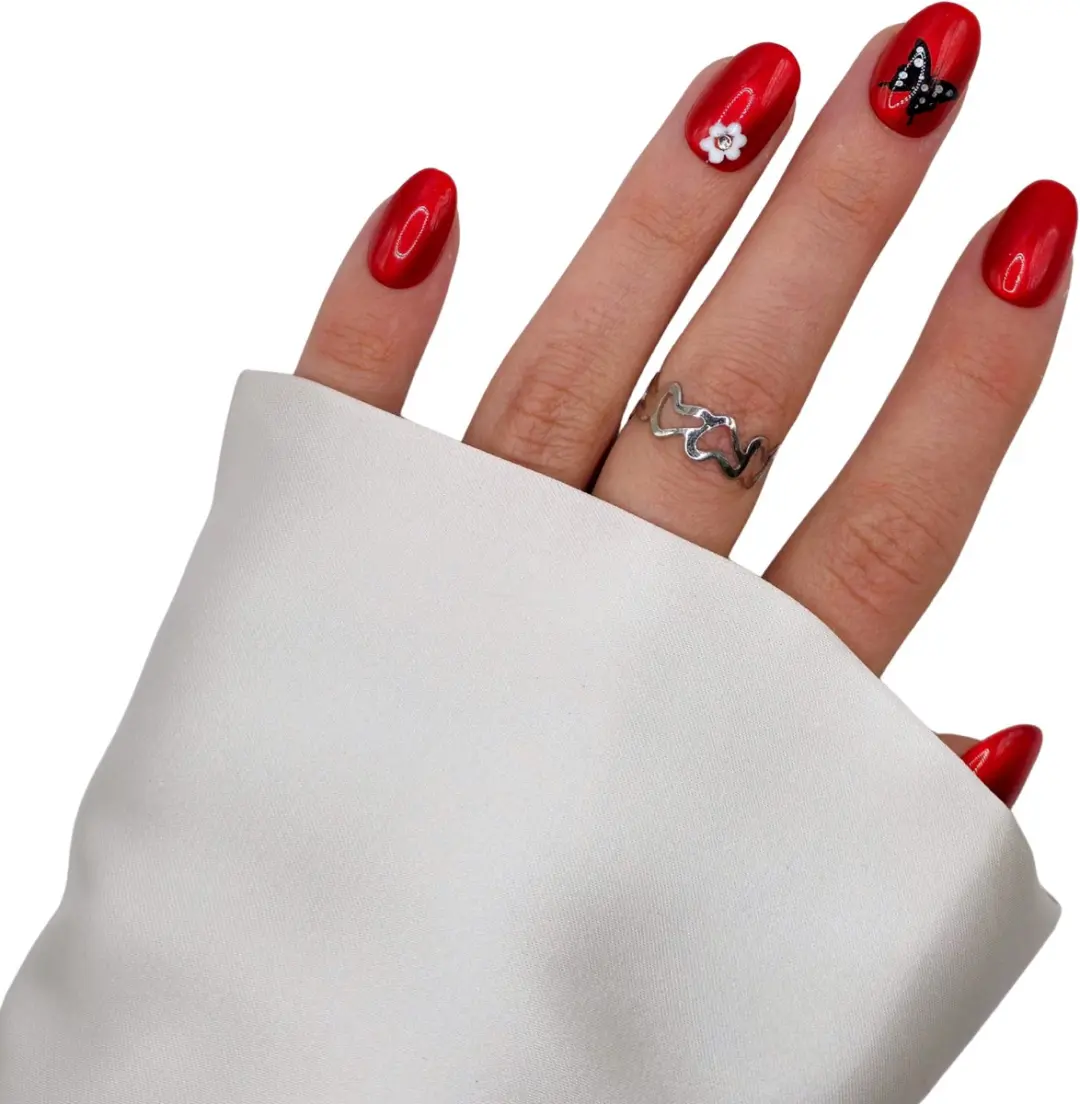 SD Press on Nails B-6 Plaknagels - Rood Bloemen/Vlinders - 50g