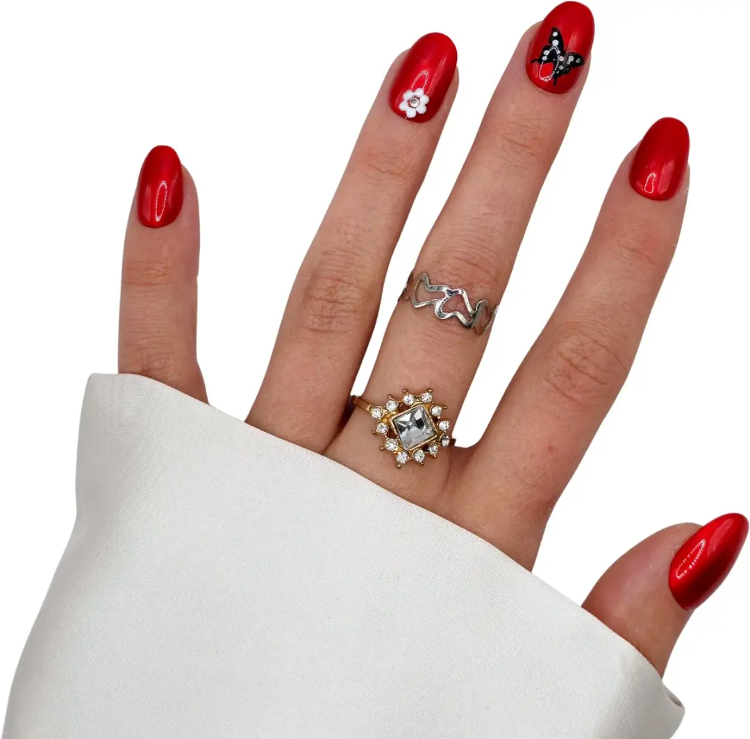 SD Press on Nails B-6 Plaknagels - Rood Bloemen/Vlinders - 50g