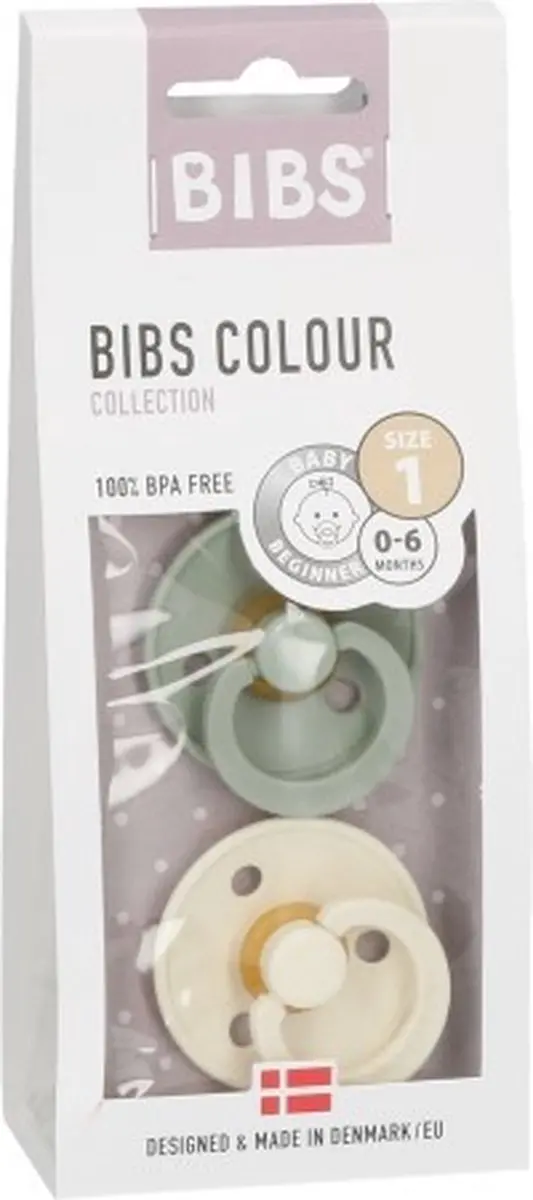 BIBS Colour Speen - Natuurlijk Rubberlatex - 2 Stuks - Maat 1 (0-6m) - Ivory/Sage