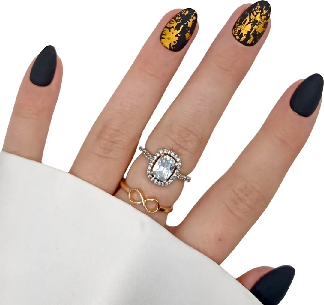 SD Press on Nails B-151 Plaknagels XS Stiletto - Matte Zwart/Goud - 20 Stuks