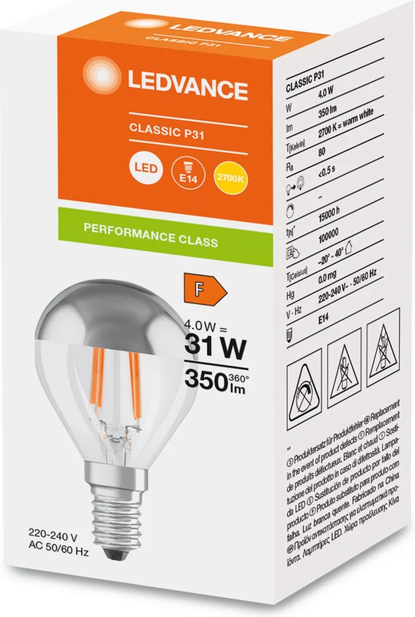 LEDVANCE Classic LED E14 Peer Filament 4W 350lm - Helder