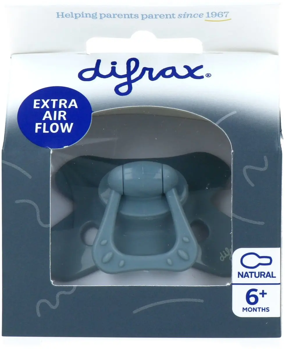 Difrax Fopspeen Natural Siliconen 6+ maanden - Grijs