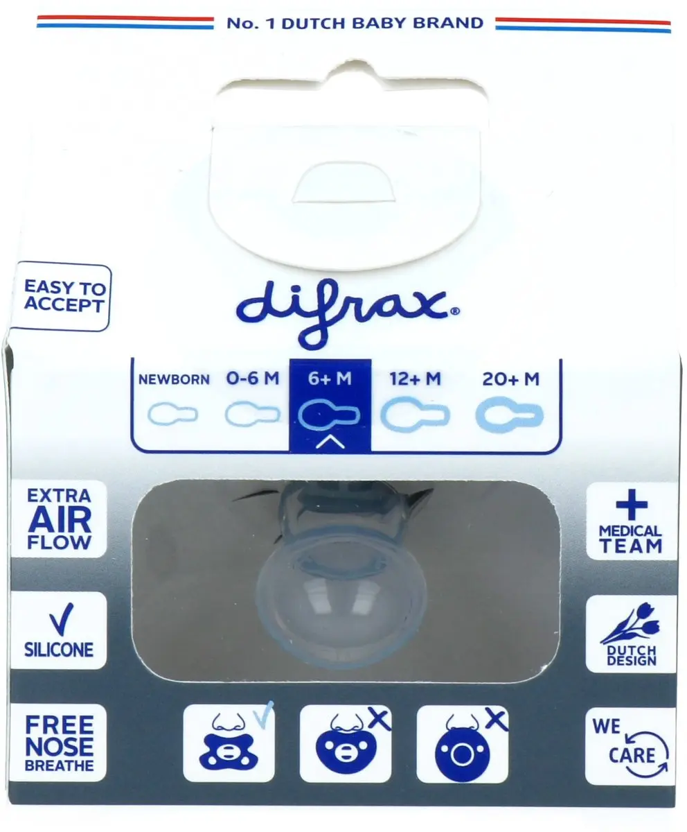 Difrax Fopspeen Natural Siliconen 6+ maanden - Grijs