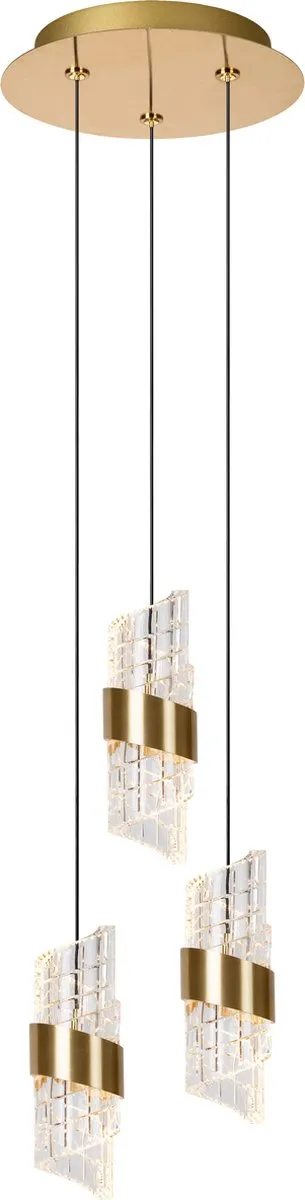 Lucide KLIGANDE - Hanglamp - Ø 25 cm - LED Dimbaar - 3x8W 2700K - Mat Goud / Messing