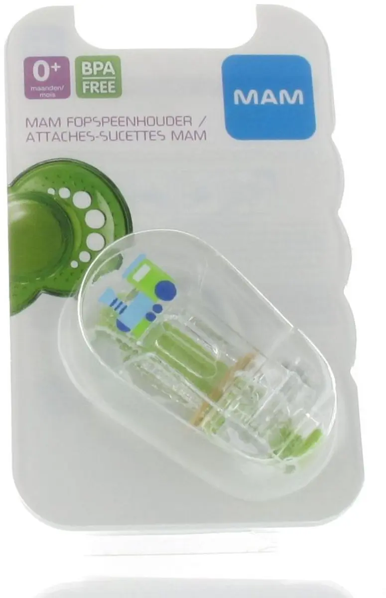 MAM Clip 1 Stuks Fopspeenhouder - Blauw/ Groen/ Transparant