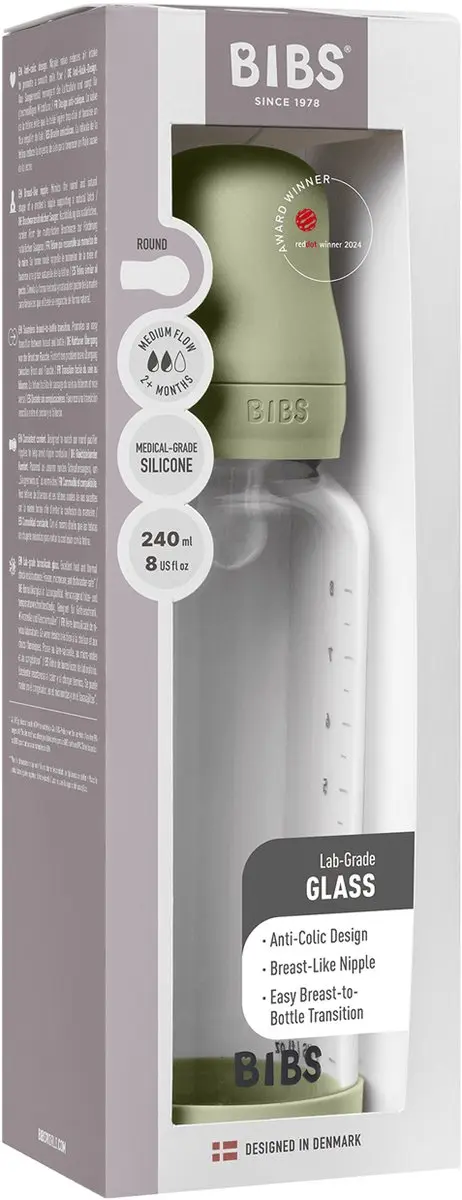 BIBS Glass Babyfles 240ml - Groen