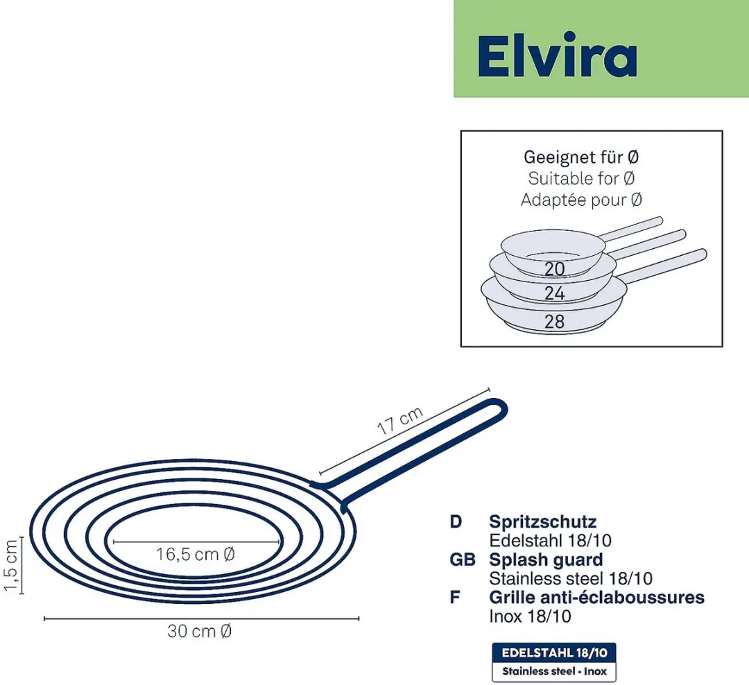 Kela Antispatdeksel Elvira 20-28cm - Zilver