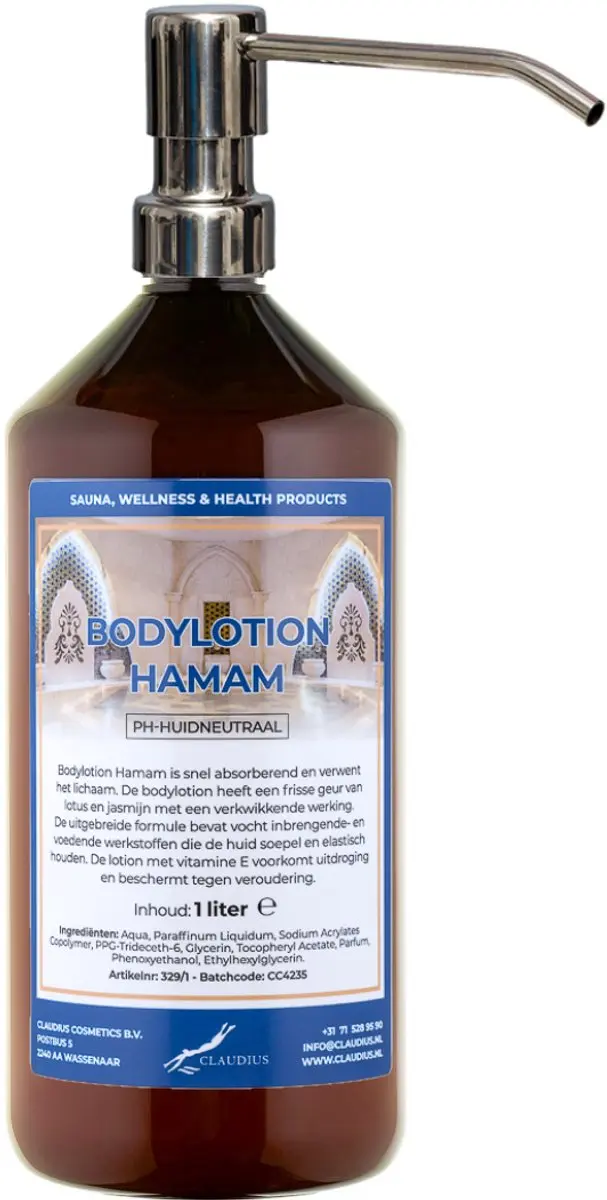 Splashbox Cosmetics Bodylotion Hamam 1L - RVS Zilverkleurige Pomp