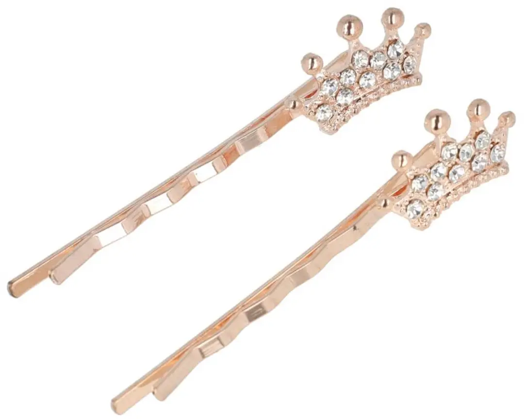 Haarsoires Schuifspeldjes 5cm - Kroontje met Strass - Koper - 2 Stuks