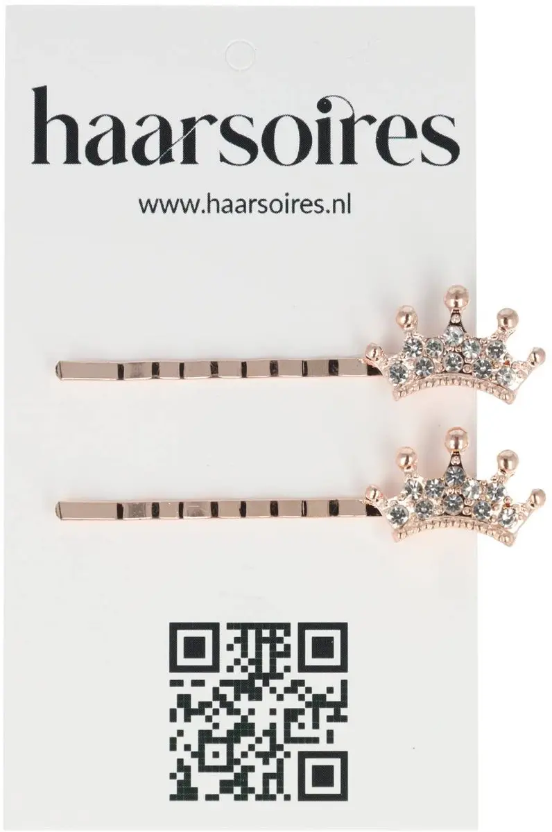 Haarsoires Schuifspeldjes 5cm - Kroontje met Strass - Koper - 2 Stuks