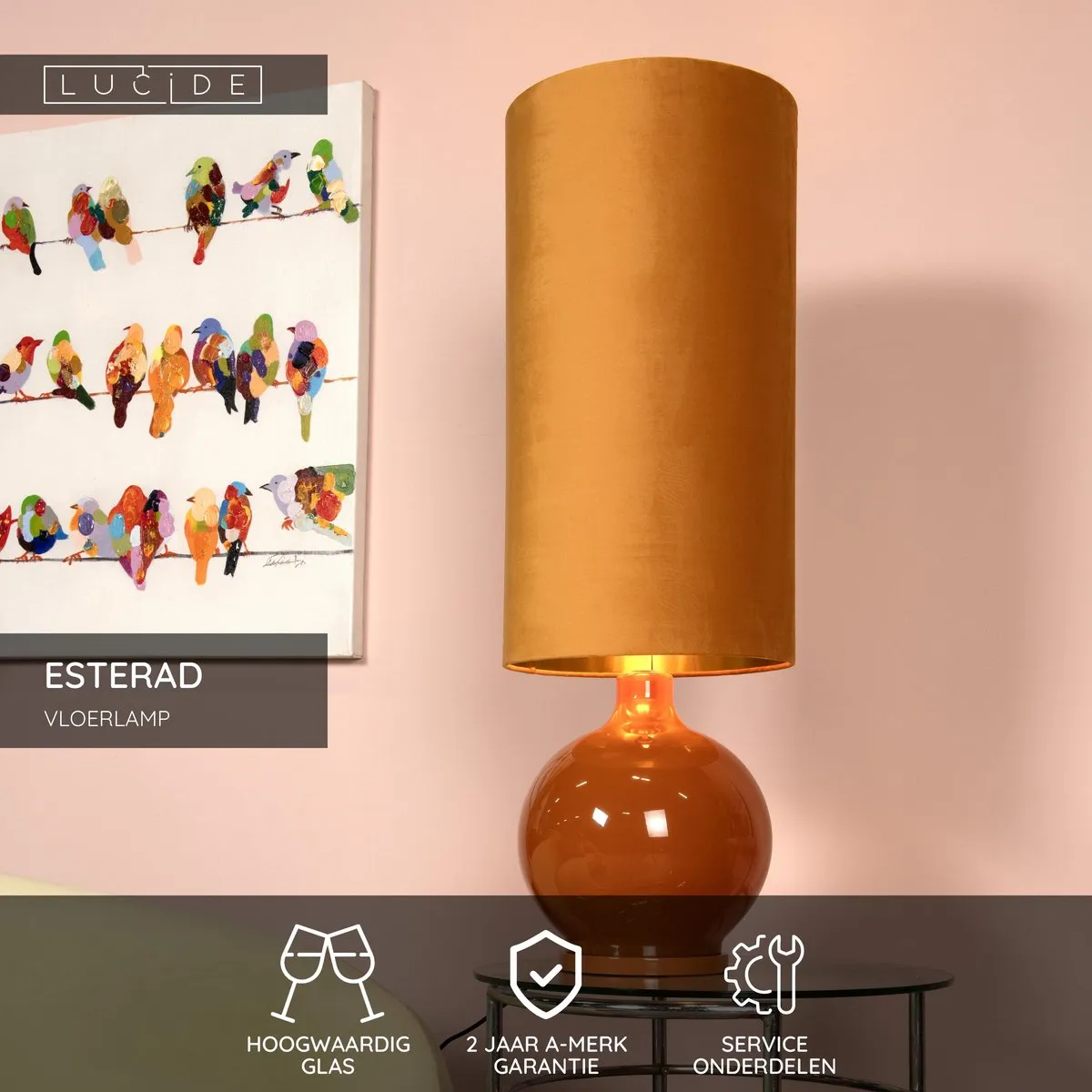 Lucide ESTERAD Vloerlamp - Ø34cm - Okergeel