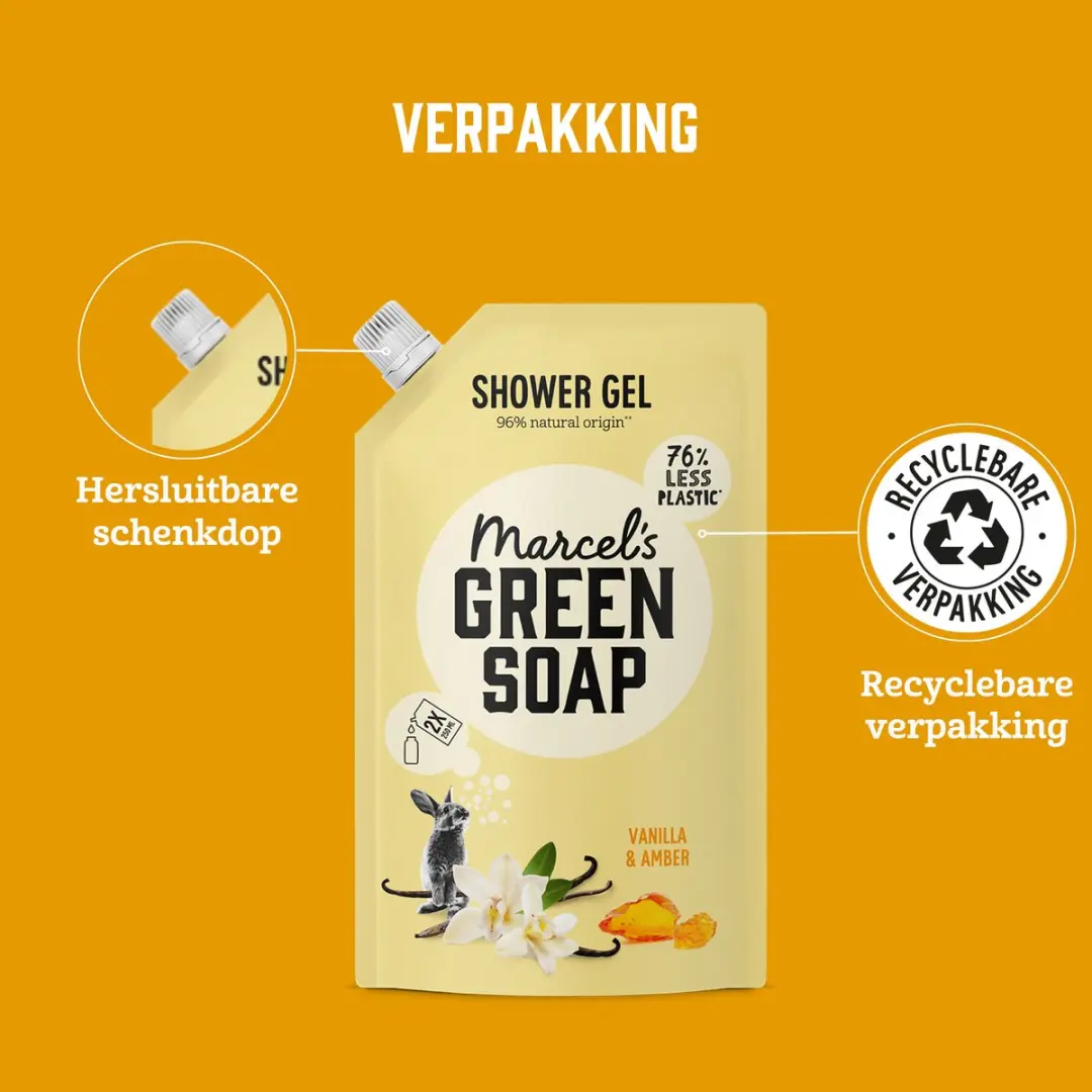 Marcel's Green Soap Douchegel Navulling Vanille & Amber - 6x500ml