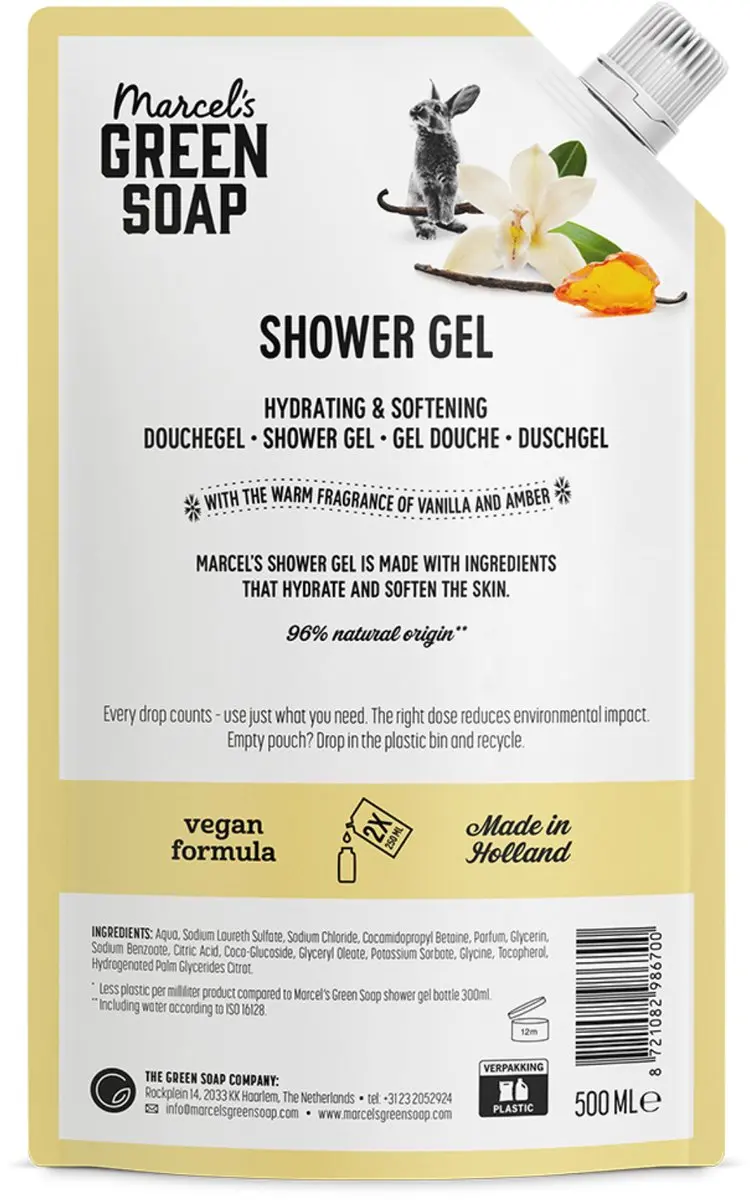 Marcel's Green Soap Douchegel Navulling Vanille & Amber - 6x500ml