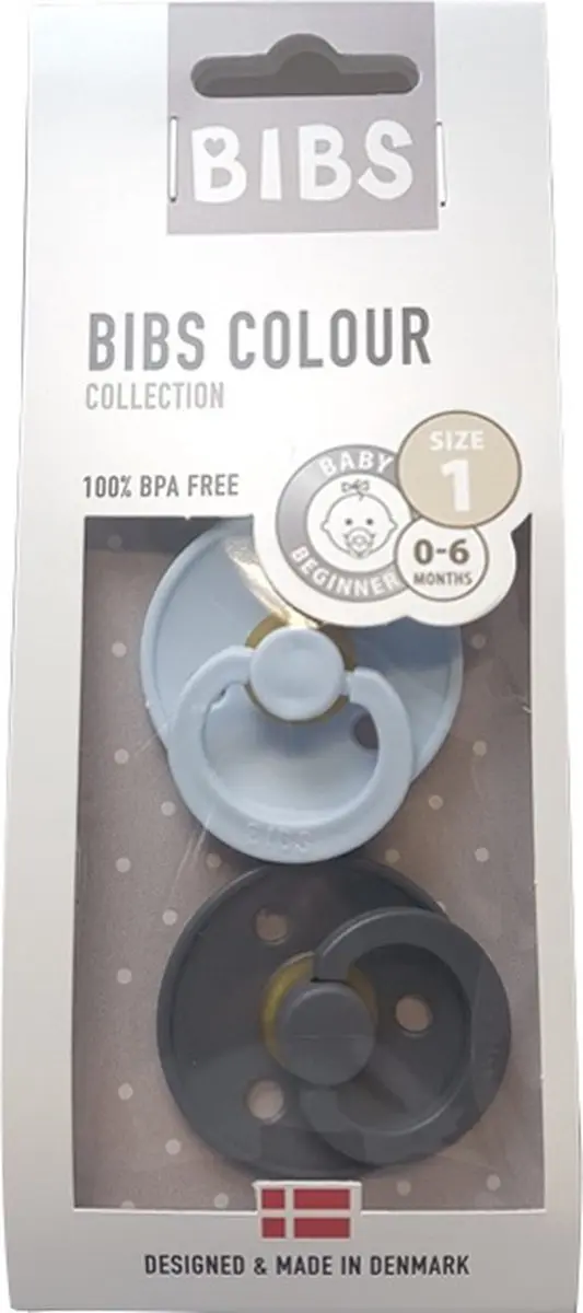 BIBS Colour Pacifier Stage 1 - 2 Stuks - Grijs/Blauw