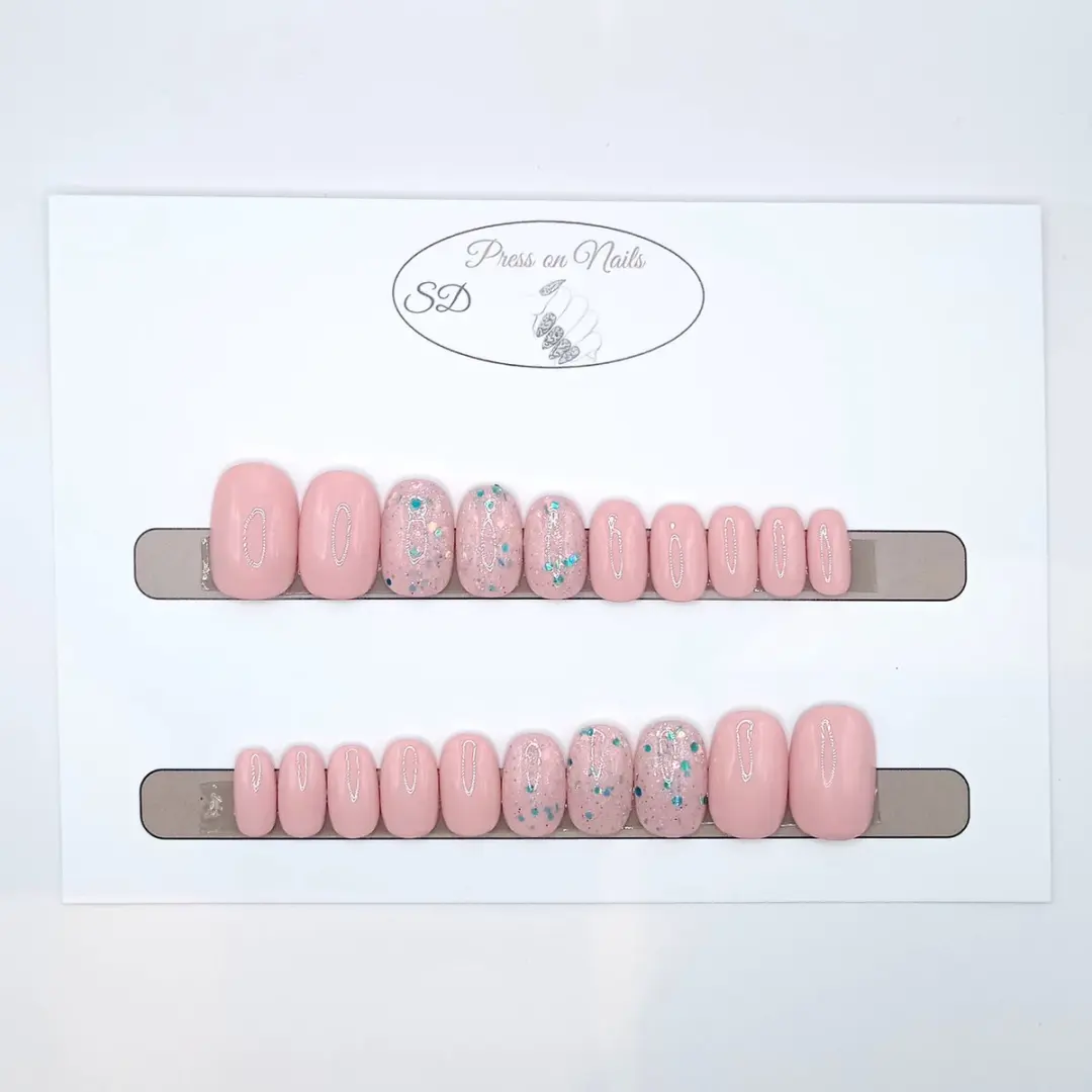 SD Press on Nails B-37 Plaknagels - Nude Glitter - 20 Stuks